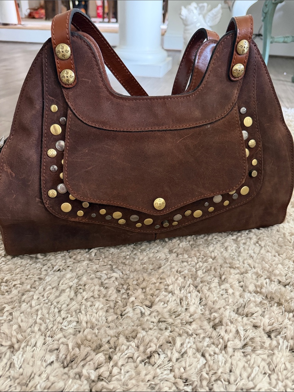 Patricia Nash Brown Suede Studded Shoulder Bag